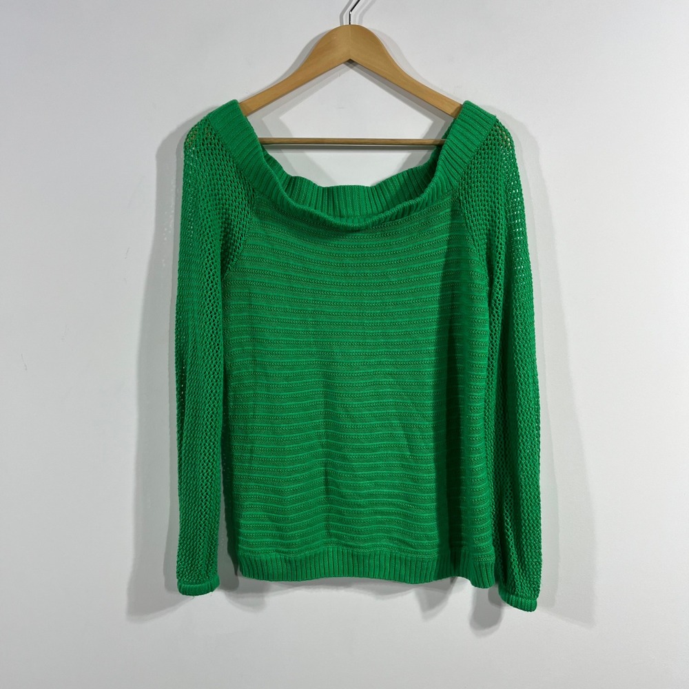 NY&CO Y2K Kelly Green Open Knit Sweater Preppy Old Money Indie Granola Large